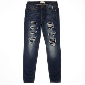 Mudd Jeans Juniors Size 7 Skinny Distressed Patched Stretch Blue Denim 28 x 28.5